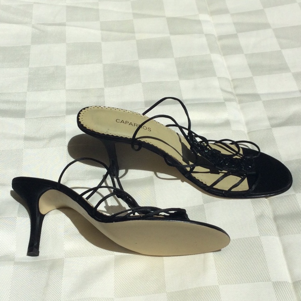 Gorgeous Vintage Caparros Black Strappy 3” Heels with Sparkley Enhancement - Picture 4 of 11